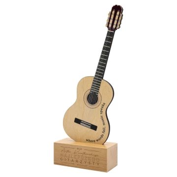 Nagroda muzyczna - statuetka drewniana dla muzyka w kształcie gitary - nadruk UV - wys. 27,5 cm - DTA153