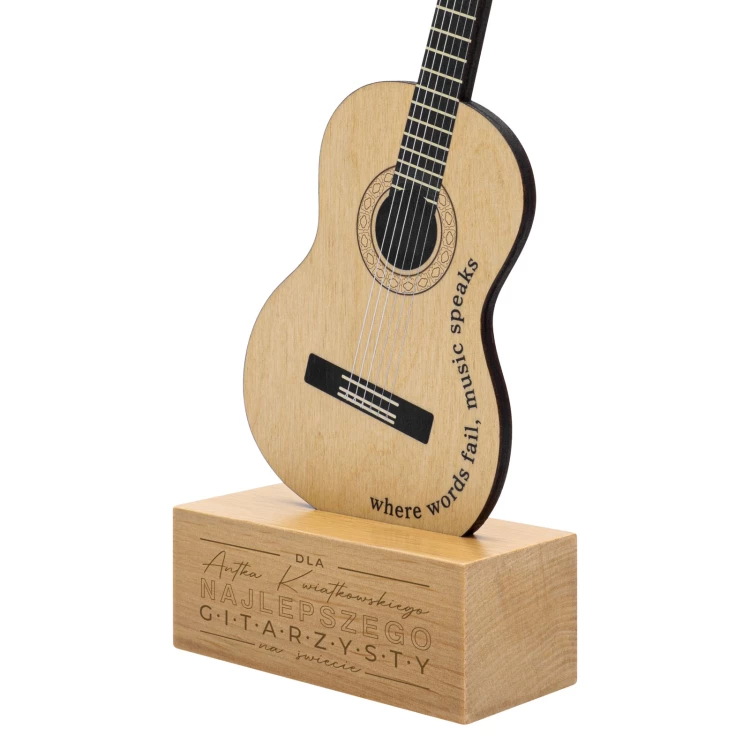 Nagroda muzyczna - statuetka drewniana dla muzyka w kształcie gitary - nadruk UV - wys. 27,5 cm - DTA153
