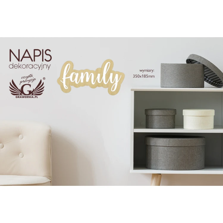 Napis dekoracyjny - family - wycinany laserem - NAP019