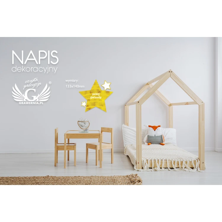 Napis dekoracyjny - gwiazda - kolorowy druk UV - NAP017