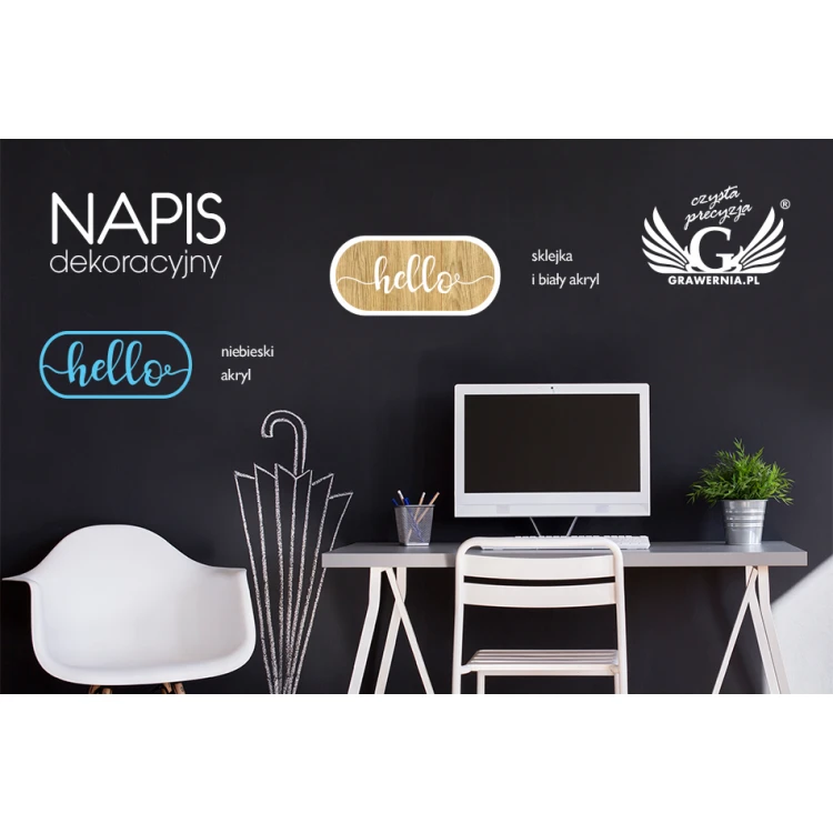 Napis dekoracyjny - hello - wycinany laserem - NAP015