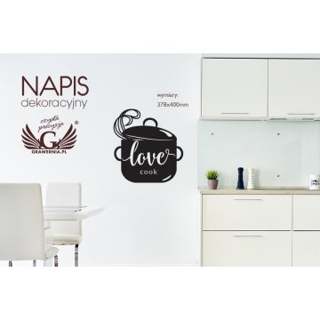 Napis dekoracyjny - love cook - wycinany laserem - NAP004