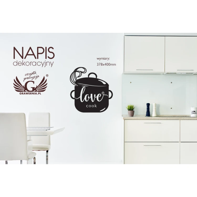 Napis dekoracyjny - love cook - wycinany laserem - NAP004