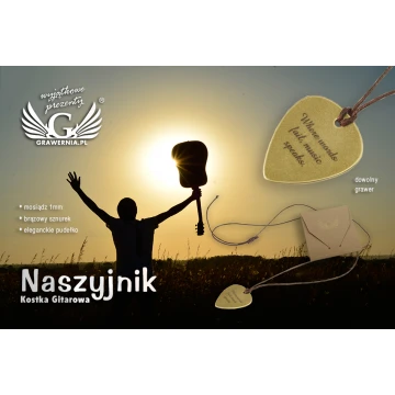 Naszyjnik kostka do gry na gitarze z własną grafiką i tekstem - mosiądz - KG03