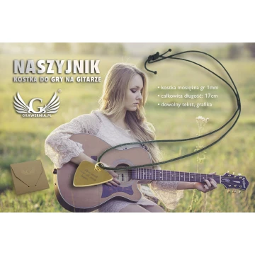 Naszyjnik kostka do gry na gitarze z własną grafiką i tekstem - mosiądz - KG04
