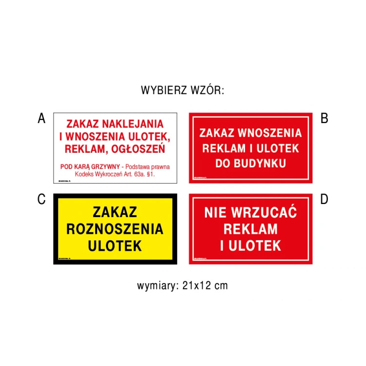 Nie wrzucać reklam i ulotek - tabliczka wym. 210x120mm - PVC - kolorowy druk UV - TAB180