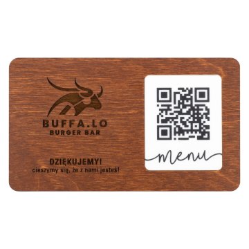 Menu z wymiennym kodem QR i logo firmy - drewno grawerowane - wym. 120x70mm - MEN024