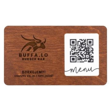 Menu z wymiennym kodem QR i logo firmy - drewno grawerowane - wym. 120x70mm - MEN024