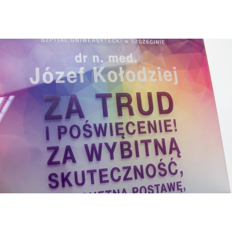 Nowoczesny dyplom akrylowy dla lekarza - kolorowy druk UV - DUV054