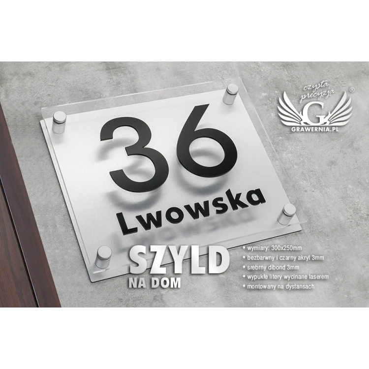 Numer na dom - czytelne wypukłe litery - wym. 300x250mm - SPD017