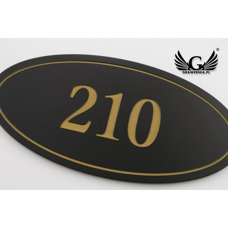 Numeracja drzwi - ELIPSA - czarny mat exterior ze złotym grawerem - ND021 - wym. 100x50mm