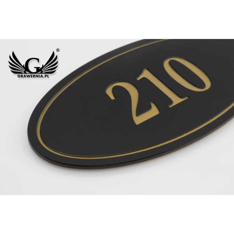 Numeracja drzwi - ELIPSA - czarny mat exterior ze złotym grawerem - ND021 - wym. 100x50mm