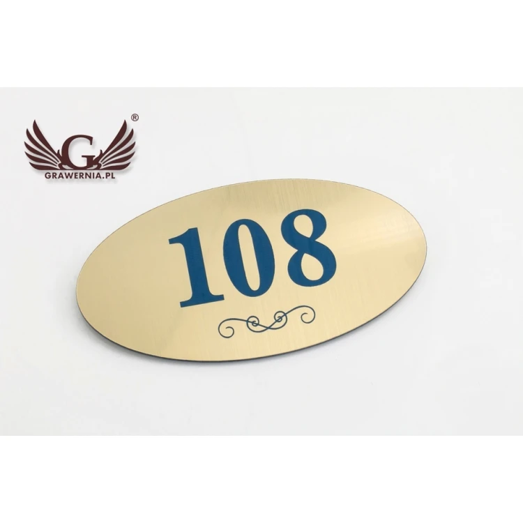 Numeracja drzwi - ELIPSA - złoty z kolorowym grawerem - ND020 - wym. 100x50mm
