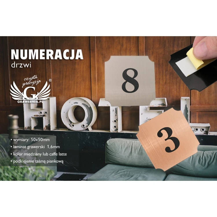 Numeracja drzwi - miedziany lub caffe latte - ND017 - wym. 50x50mm