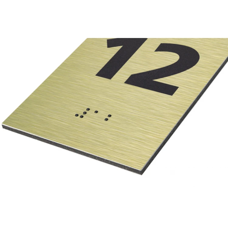 Numeracja ze złotego dibondu z pismem Braille'a - wym. 100x70mm - TAB414