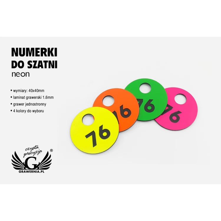 Numerki do szatni grawerowane - GREGOR NEON - wym. 40x40mm - grubość 1.6mm - NSZ007