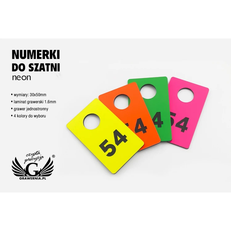 Numerki do szatni grawerowane - PROSTOKĄT NEON - wym. 30x50mm - grubość 1.6mm - NSZ009