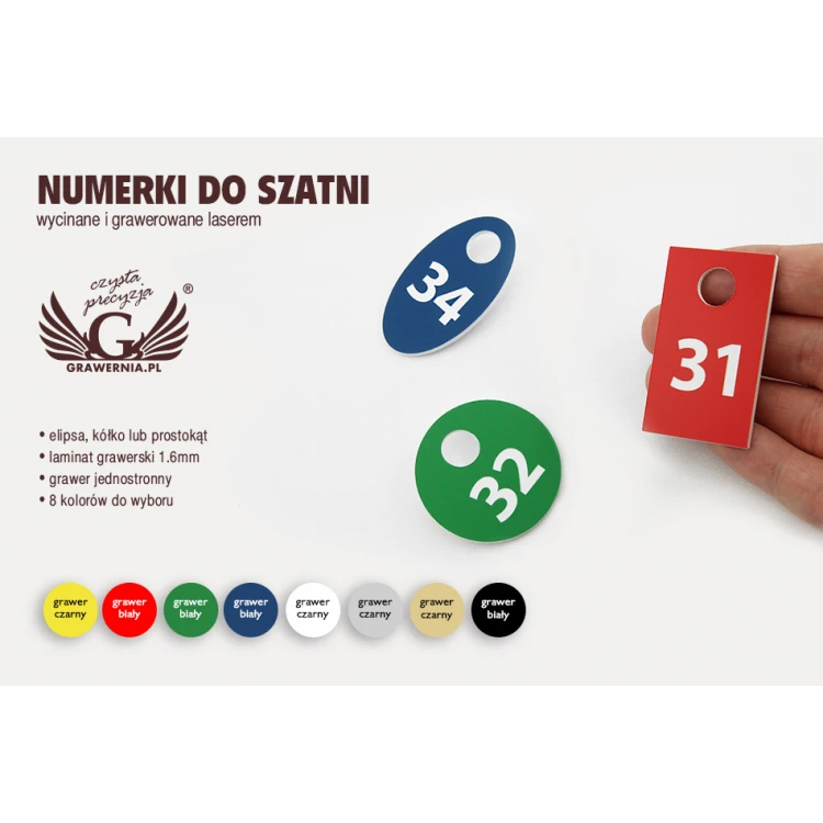 Numerki do szatni - różne kolory - trzy wersje do wyboru - grubość 1.6mm