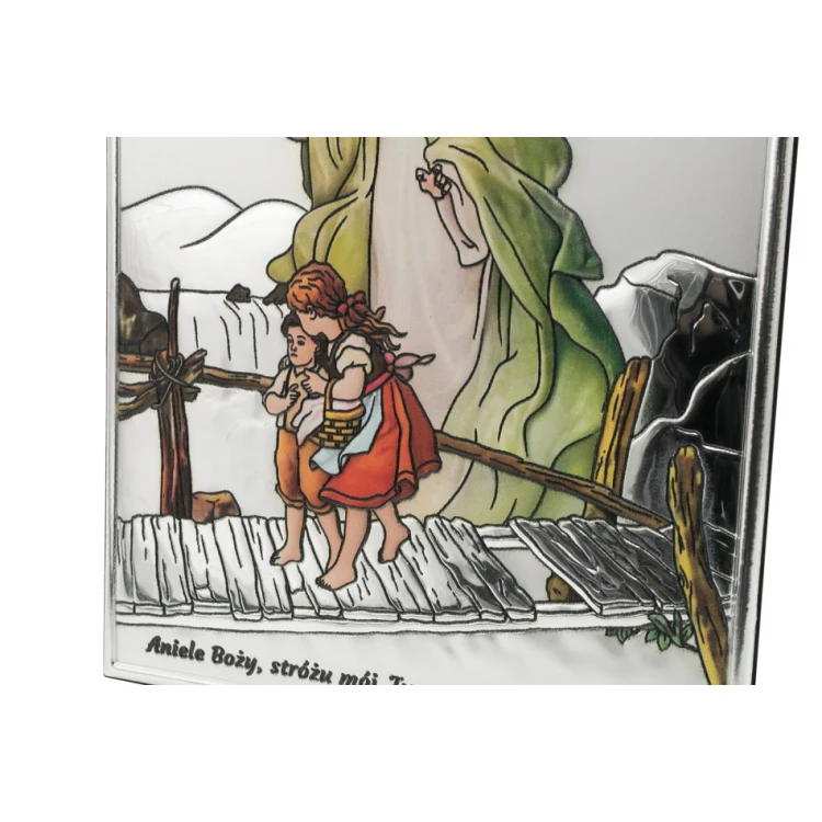 Obrazek srebrny Anioł Stróż na kładce wym. 11,5x16cm - DS41/2XC