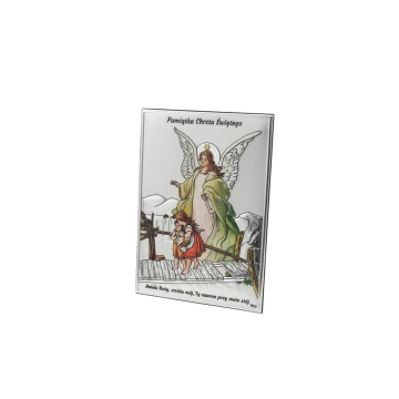 Obrazek srebrny Anioł Stróż na kładce wym. 14x10cm - DS41/2C