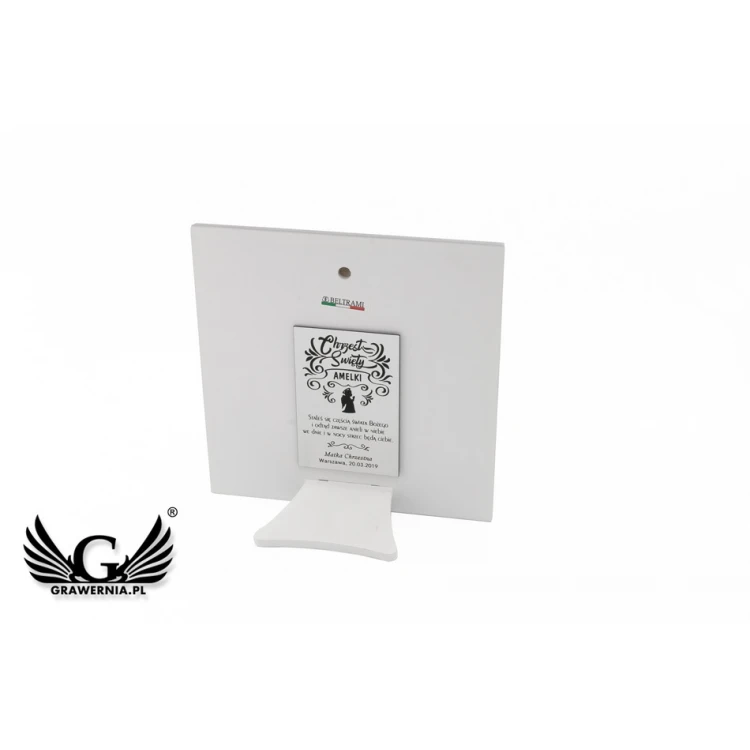 Obrazek srebrny Aniołek z latarenką z podpisem 14x14 cm - 6430/2XW