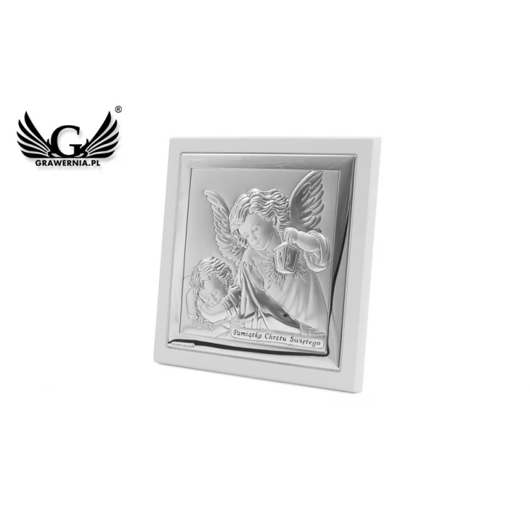 Obrazek srebrny Aniołek z latarenką z podpisem 14x14 cm - 6430/2XW