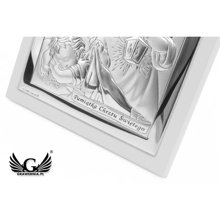 Obrazek srebrny Aniołek z latarenką z podpisem 14x14 cm - 6430/2XW
