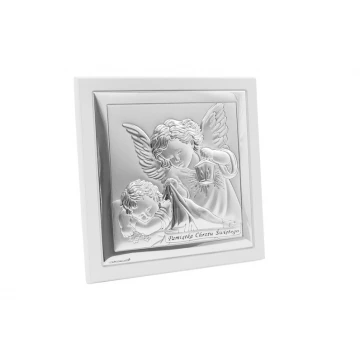 Obrazek srebrny Aniołek z latarenką z podpisem 14x14 cm - 6430/2XW