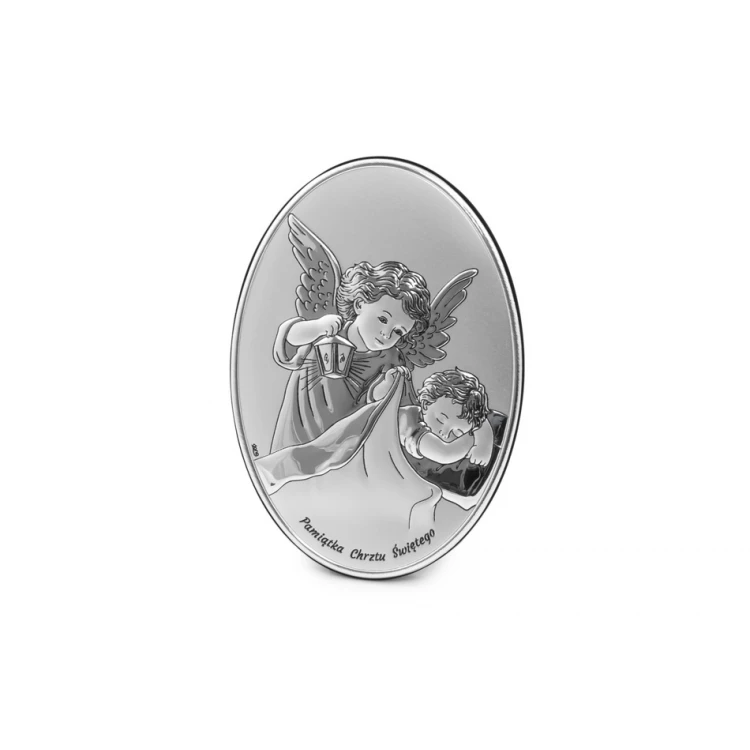 Obrazek srebrny Aniołek z latarenką nad dzieckiem wym. 10,5x14,5cm - DS27/2