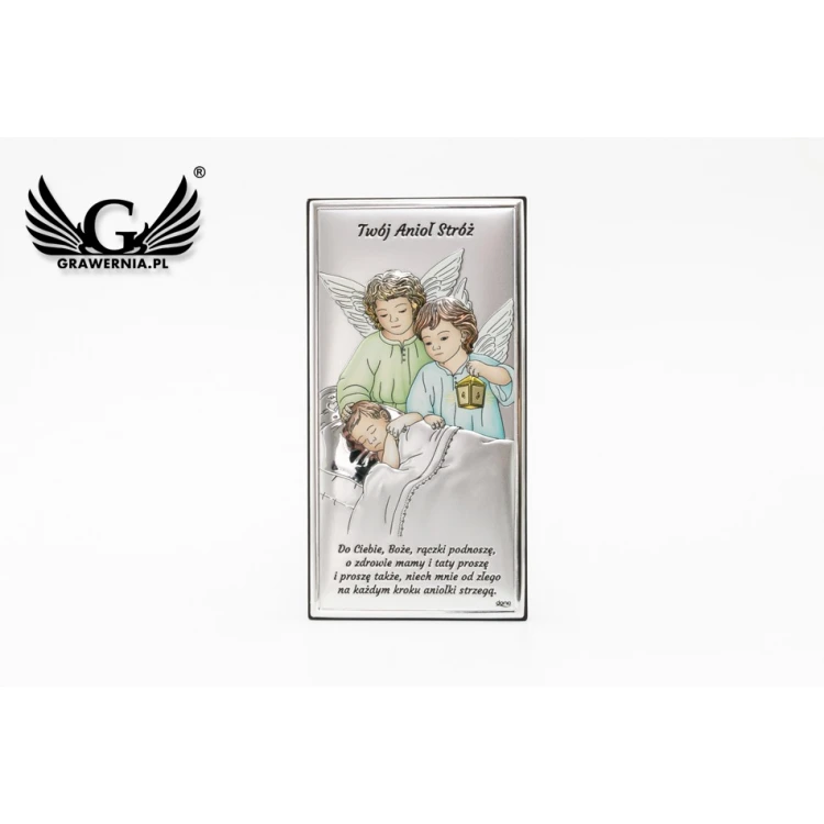 Obrazek srebrny Aniołki z latarenką nad dzieckiem 7,5x15 cm - DS22C/2C 