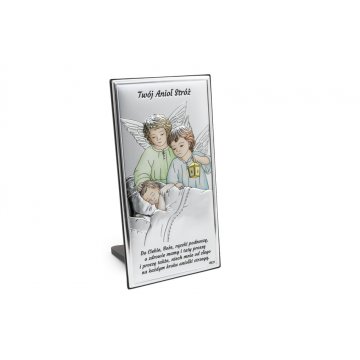 Obrazek srebrny Aniołki z latarenką nad dzieckiem 7,5x15 cm - DS22C/2C 