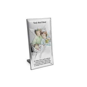 Obrazek srebrny Aniołki z latarenką nad dzieckiem 7,5x15 cm - DS22C/2C 