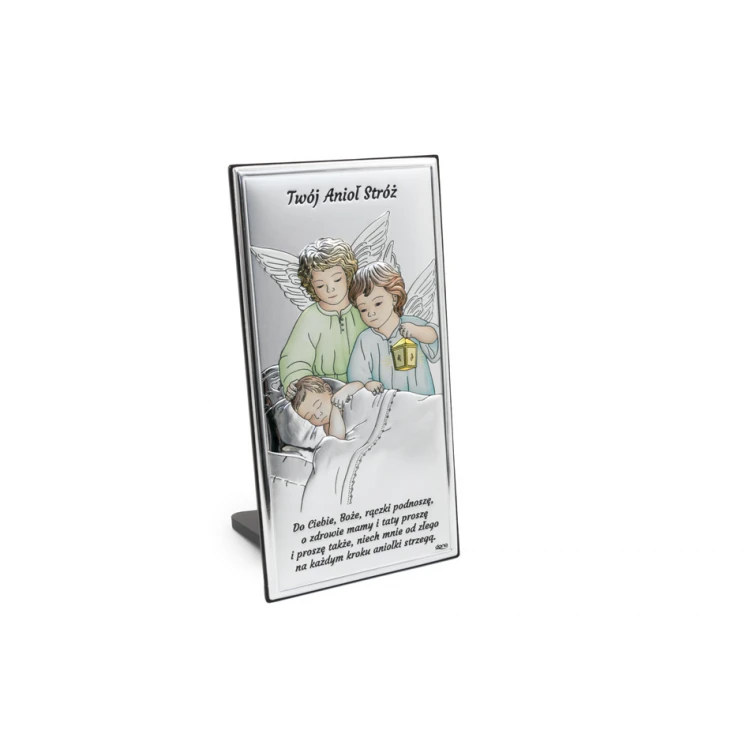 Obrazek srebrny Aniołki z latarenką nad dzieckiem 7,5x15 cm - DS22C/2C 