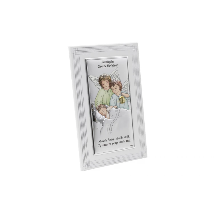 Obrazek srebrny Aniołki z latarenką nad dzieckiem wym. 12x19cm - DS21F/2C	