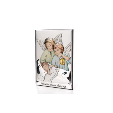 Obrazek srebrny Aniołki z latarenką nad dzieckiem 10x14cm - DS09/2C 