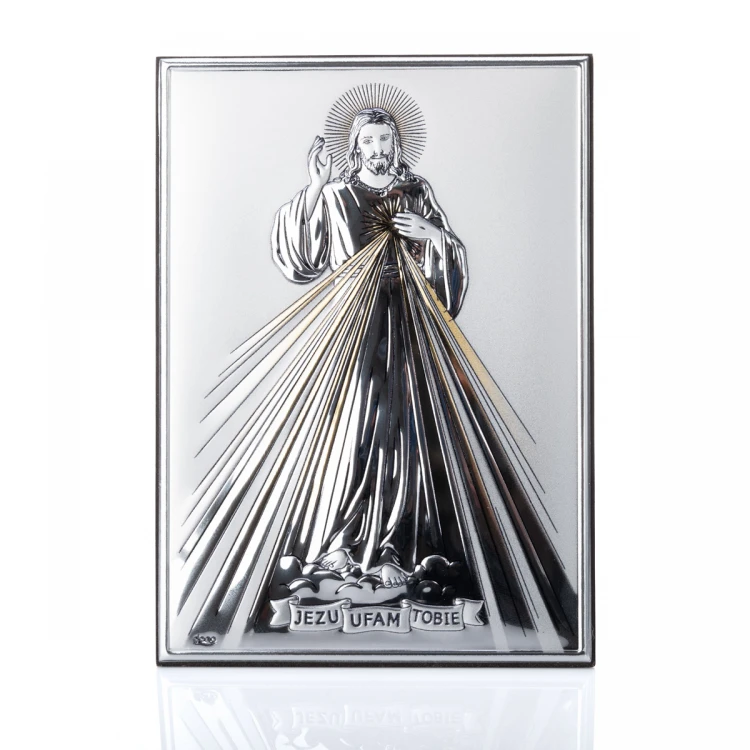 Obrazek Srebrny Jezus Miłosierny - Jezu Ufam Tobie - wym. 10x14cm - DS34/2O	