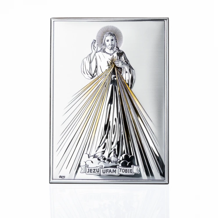 Obrazek Srebrny Jezus Miłosierny - Jezu Ufam Tobie - wym. 13x18cm - DS34/3O