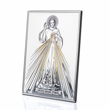 Obrazek Srebrny Jezus Miłosierny - Jezu Ufam Tobie - wym. 13x18cm - DS34/3O