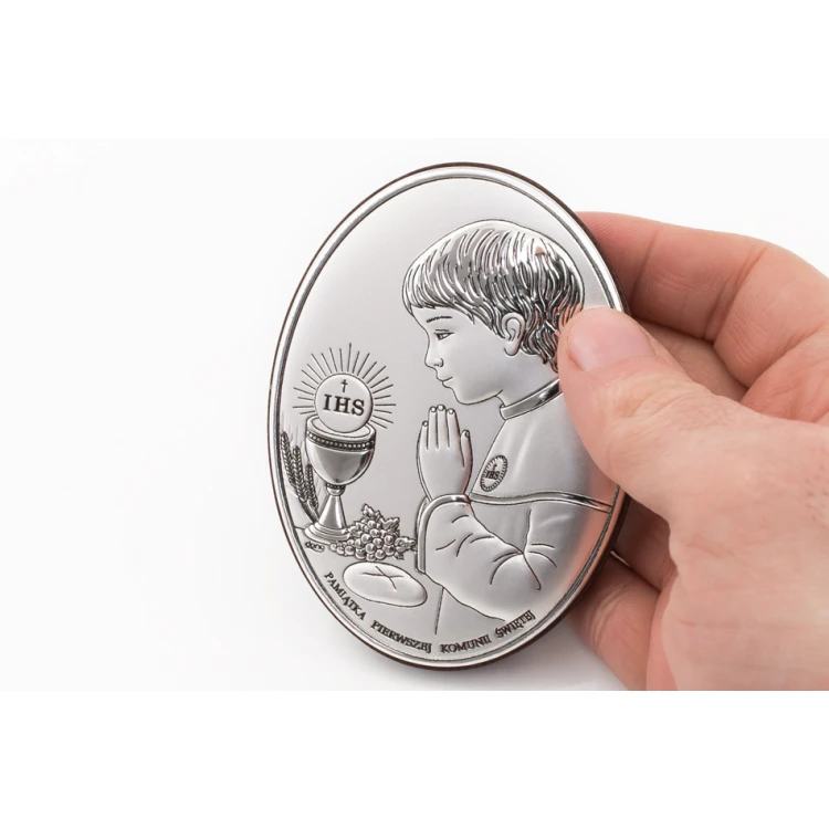 Obrazek srebrny Pamiątka Pierwszej Komunii Świętej dla chłopca wym. 7x10cm - DS05/1O