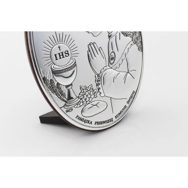 Obrazek srebrny Pamiątka Pierwszej Komunii Świętej dla dziewczynki wym. 7x10cm - DS05/1A