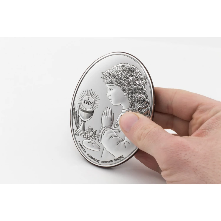 Obrazek srebrny Pamiątka Pierwszej Komunii Świętej dla dziewczynki wym. 7x10cm - DS05/1A