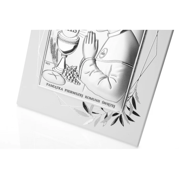 Obrazek srebrny Pamiątka Pierwszej Komunii Świętej dla chłopca wym. 14,5x19,5cm - DS04FO/2O