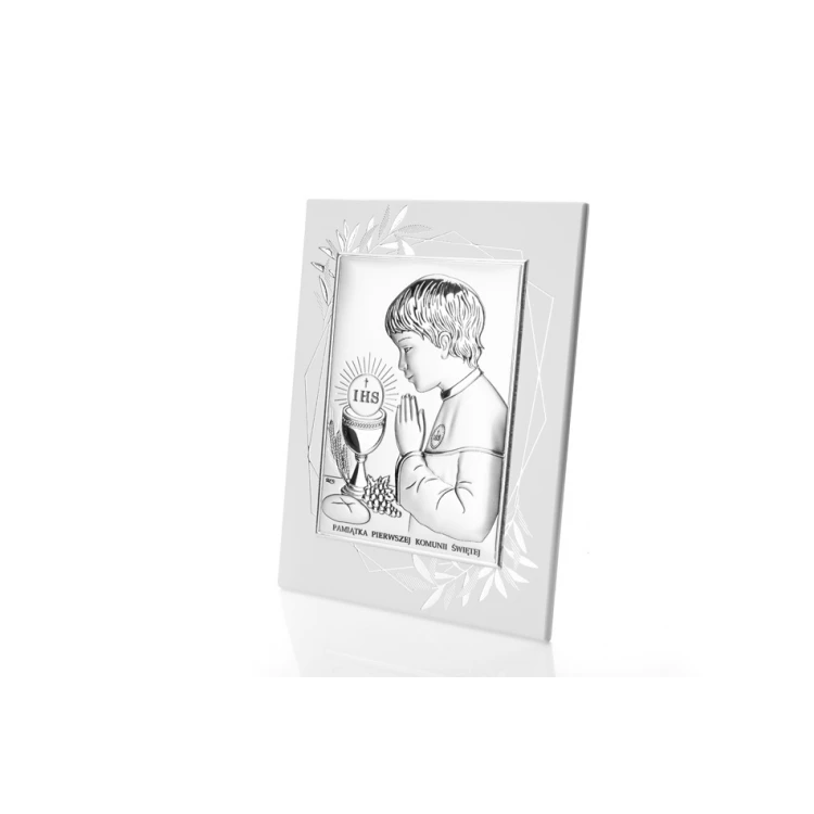 Obrazek srebrny Pamiątka Pierwszej Komunii Świętej dla chłopca wym. 14,5x19,5cm - DS04FO/2O