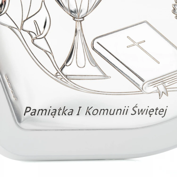 Obrazek srebrny Serce - Pamiątka Pierwszej Komunii Świętej -  wym. 19x17cm - 6685S/3W