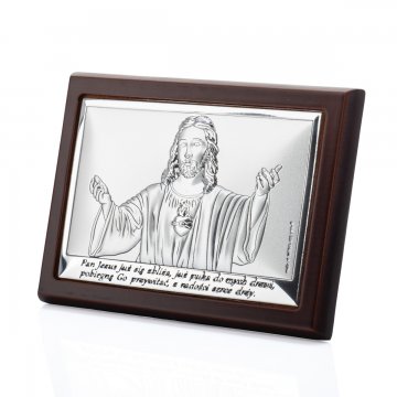 Obrazek srebrny z wizerunkiem Jezusa - Pamiątka Pierwszej Komunii Świętej -  wym. 10,5x7,5cm - 6621/2WM