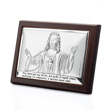 Obrazek srebrny z wizerunkiem Jezusa - Pamiątka Pierwszej Komunii Świętej -  wym. 10,5x7,5cm - 6621/2WM