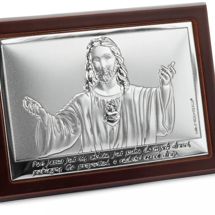 Obrazek srebrny z wizerunkiem Jezusa - Pamiątka Pierwszej Komunii Świętej -  wym. 10,5x7,5cm - 6621/2WM