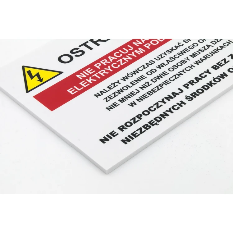Ostrzeżenie, nie pracuj na sprzęcie elektrycznym pod napięciem - wym. 150x100mm - PVC - druk UV - BHP192