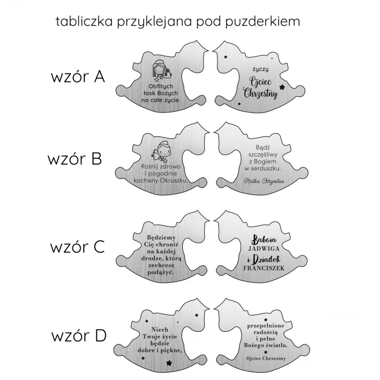 Pamiątka Chrztu Świętego - puzderka konie z masy perłowej na pierwszy ząbek i pukiel włosów - PCS005
