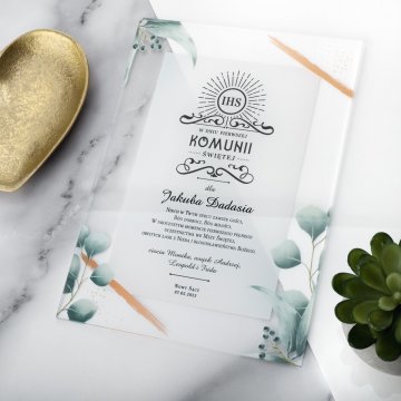 Pamiątka Pierwszej Komunii Świętej z plexi - druk UV - KOM017